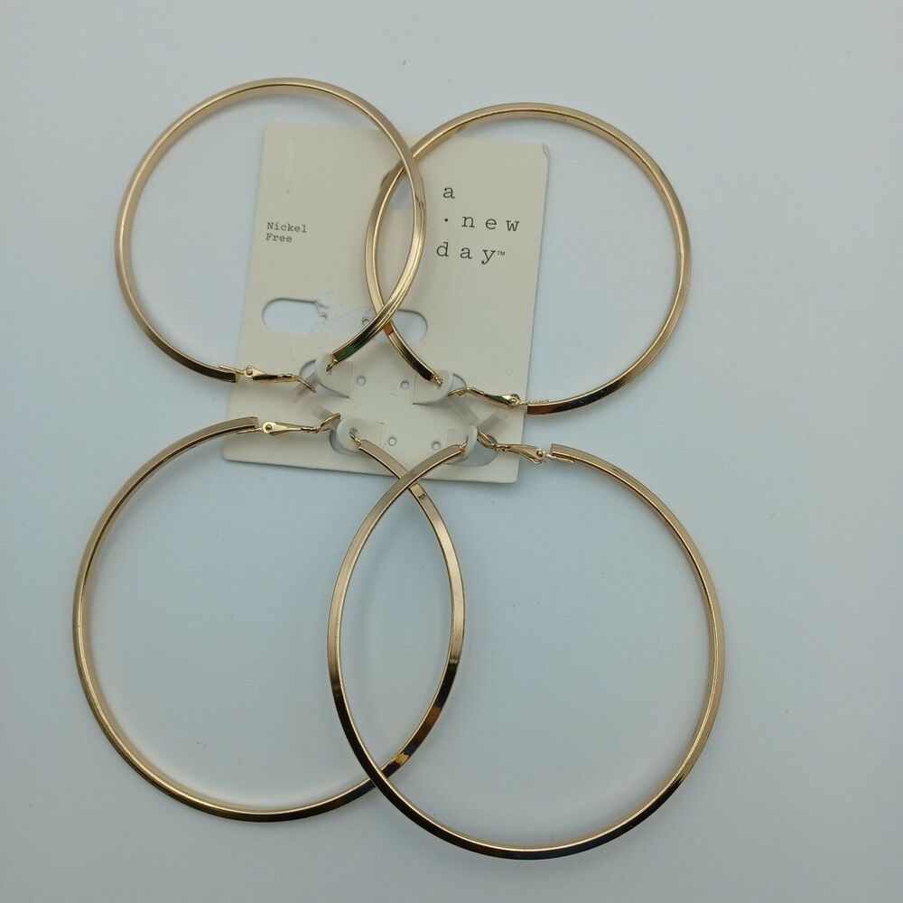 A New Day Earrings Gold Tone Extra Large Hoop Earrings, New
